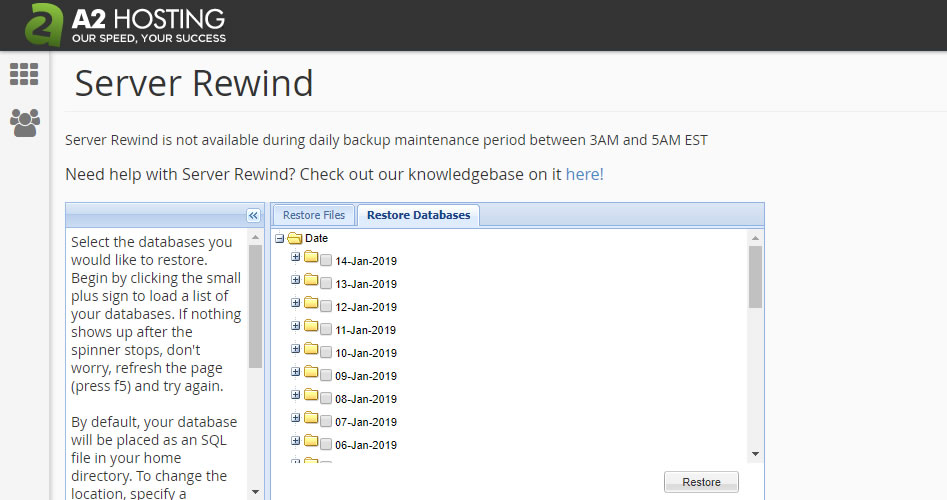 A2 Hosting Server Rewind