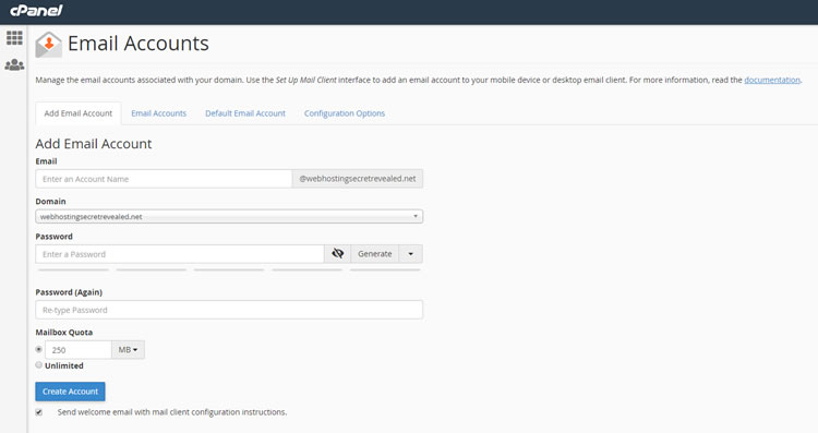 cPanel email accounts