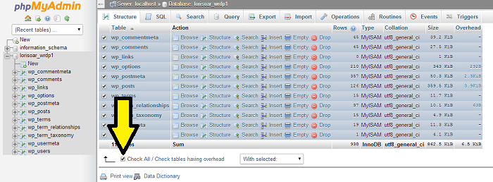 Database Repair - phpMyAdmin