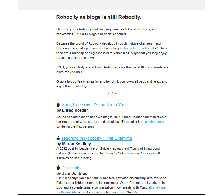 Roundup email for Robocity World elite newsletter