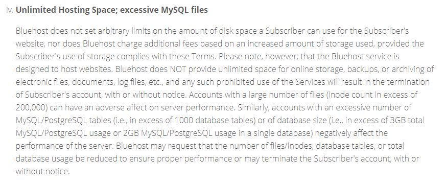 bluehost limitation