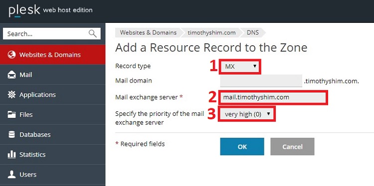 Setting up MX record of your custom email inbox in Plesk