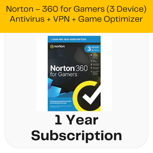 Norton - 360 for Gamers (3 Device) Antivirus + VPN + Game Optimizer — 1 Year Subscription [Digital]