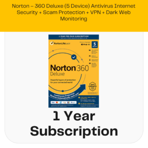 Norton - 360 Deluxe (5 Device) Antivirus Internet Security + Scam Protection + VPN + Dark Web Monitoring (1 Year Subscription) - Android, Apple iOS, Mac OS, Windows [Digital]