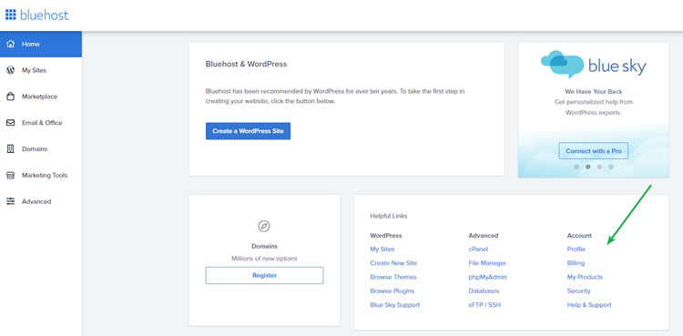 BlueHost User Dashboard