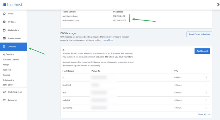 BlueHost Domain Control - Where to find BlueHost DNS