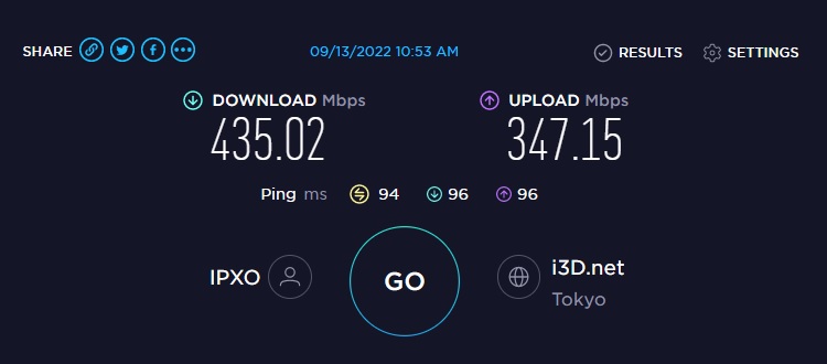 ExpressVPN speed test results from Tokyo Japan