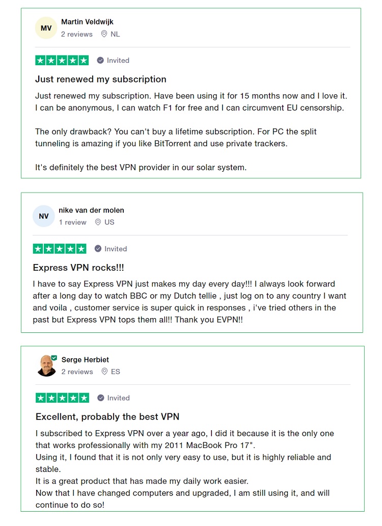 ExpressVPN user reviews on Trustpilot