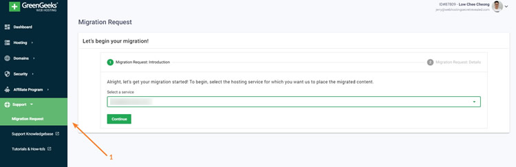 greengeeks migration request