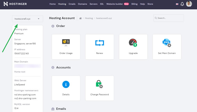 Hostinger hPanel dashboard