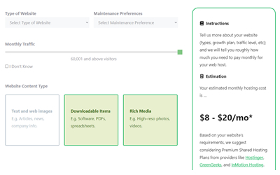 HostScore Web Hosting Cost Calculator