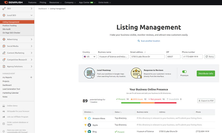 SEMrush Demo - Local Listing Management