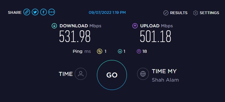 Speed test with no VPN