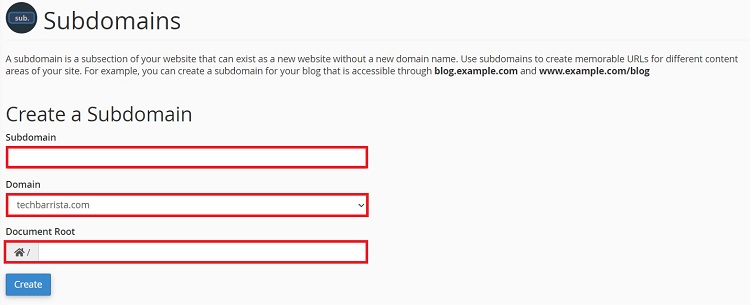 create subdomain