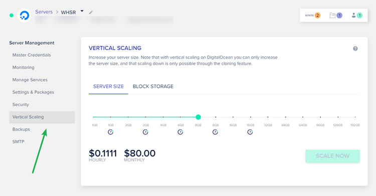 vertical scaling at cloudways