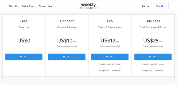 Weebly Plans & Pricing